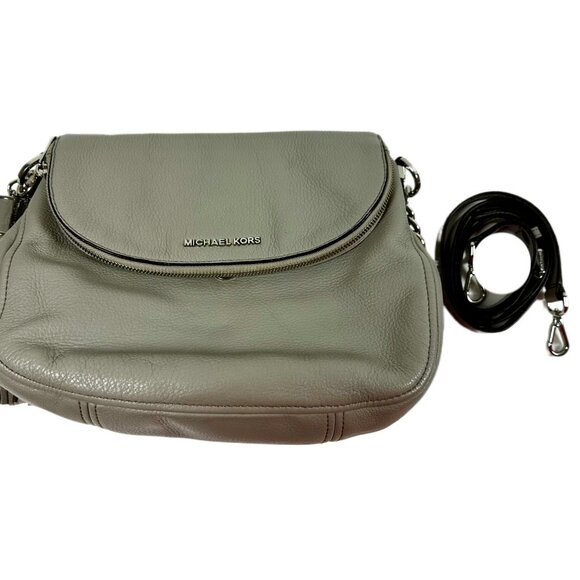 Michael Kors Bedford Pebbled Leather Shoulder/Crossbody Bag Gray with Tassel - Picture 11 of 16